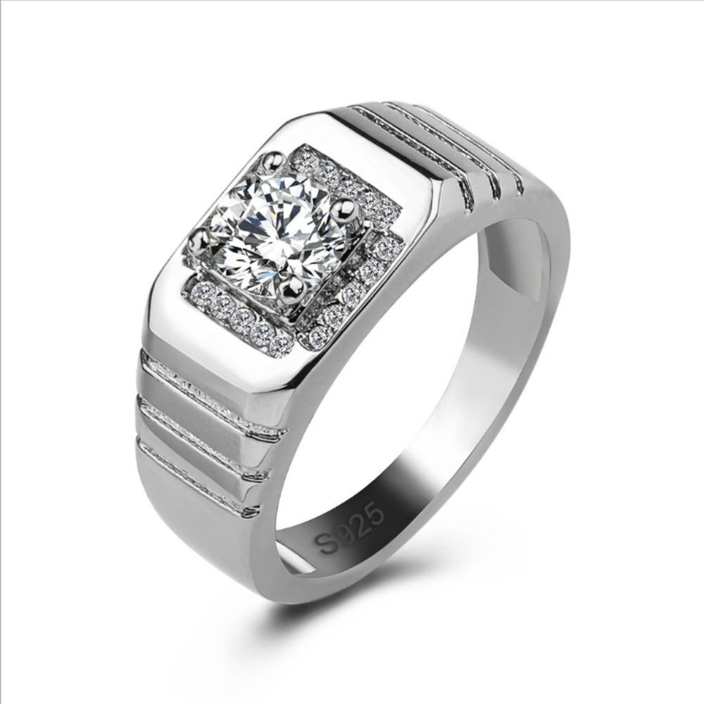 🍁  925 Silver Plated Round Shaped Cut CZ Fashionable Ring, FB16FA1101